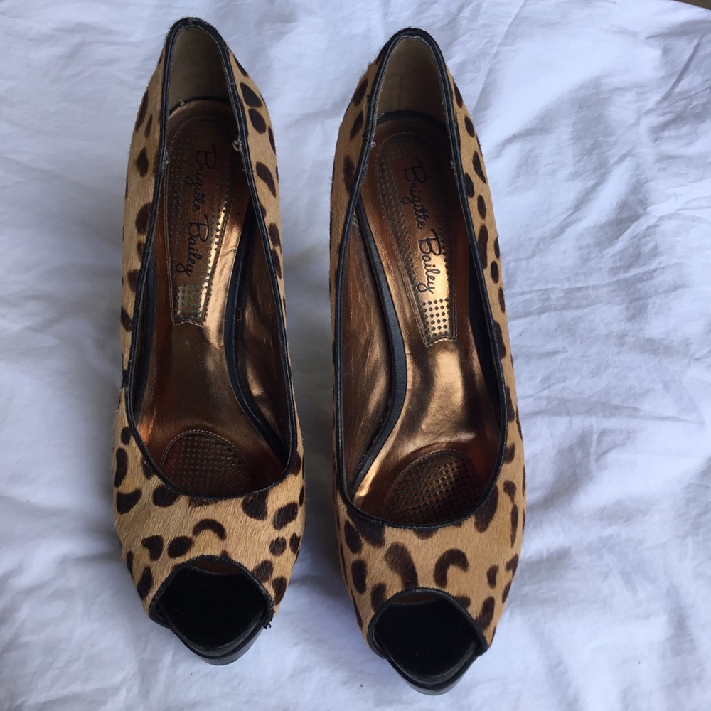 Brigitte Bailey leopard calf hair platform heels
